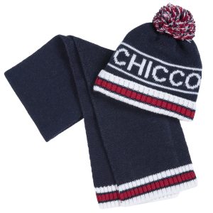 Set cappello + sciarpa CHICCO per bambino  color blu a righe bianche e rosse