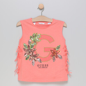 Canotta GUESS color arancio in cotone con perline e paillettes - immagine 3