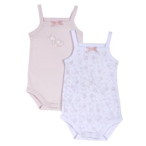 Set 2 body CHICCO spalla stretta per neonata. Bianco e rosa con coniglietta