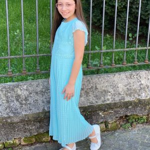 Tuta MAYORAL per bambina  color verde tiffany con corpino ricamato e pantagonna plumetis