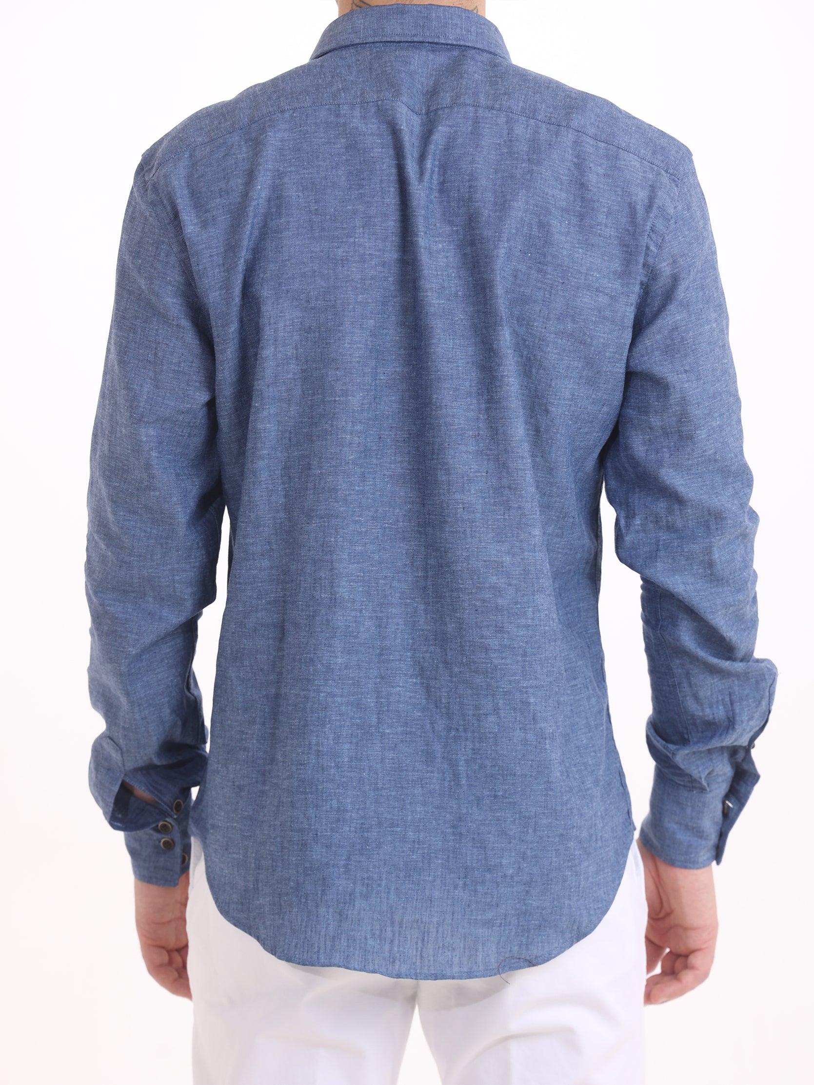 Gold Rush Uomo Camicia Lino Blu J. Texas - immagine 4