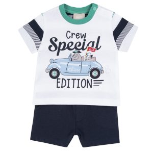 Completo CHICCO per neonato, pantalone + t-shirt in cotone, fantasia cagnolini e macchinina