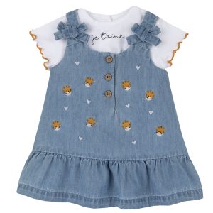 Completo CHICCO per neonata con salopette in jeans tema piccole giraffe