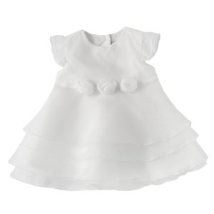Abito  vestito in voile CHICCO per neonata color avorio con tripla balza e fiorellini applicati – cerimonia