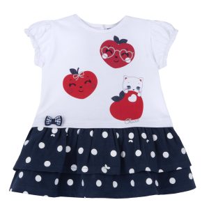 Abito CHICCO per neonata color bianco blu e fragoline rosse