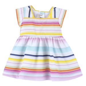 Abito  vestito in cotone CHICCO per neonata color bianco a righe multicolor