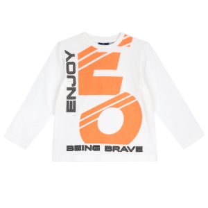 T-shirt manica lunga CHICCO, 100% cotone color bianco con arancio fluo