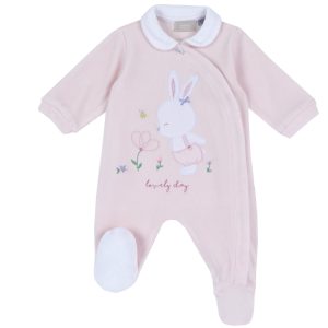 Tutina pigiamino CHICCO per neonata in ciniglia color rosa con coniglietta e fiorellino