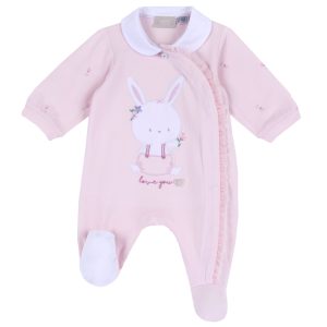 Tutina pigiamino CHICCO per neonata in cotone color rosa con coniglietta e fiorellino