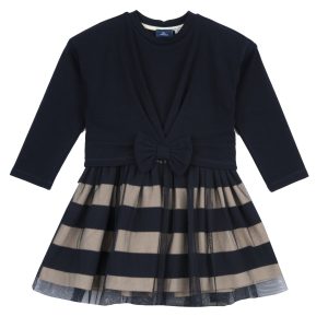 Abito CHICCO invernale, color blu e beige con dettagli lurex + tulle