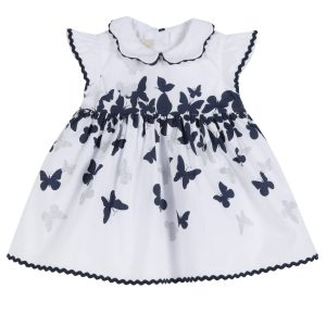 Abito CHICCO  per neonata in cotone color bianco con farfalle blu