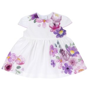 Abito CHICCO cerimonia per bambina color bianco con fantasia floreale lilla e rosa