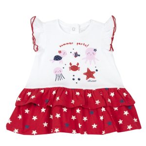 Abito CHICCO in cotone estivo per bambina tema mare color bianco e rosso