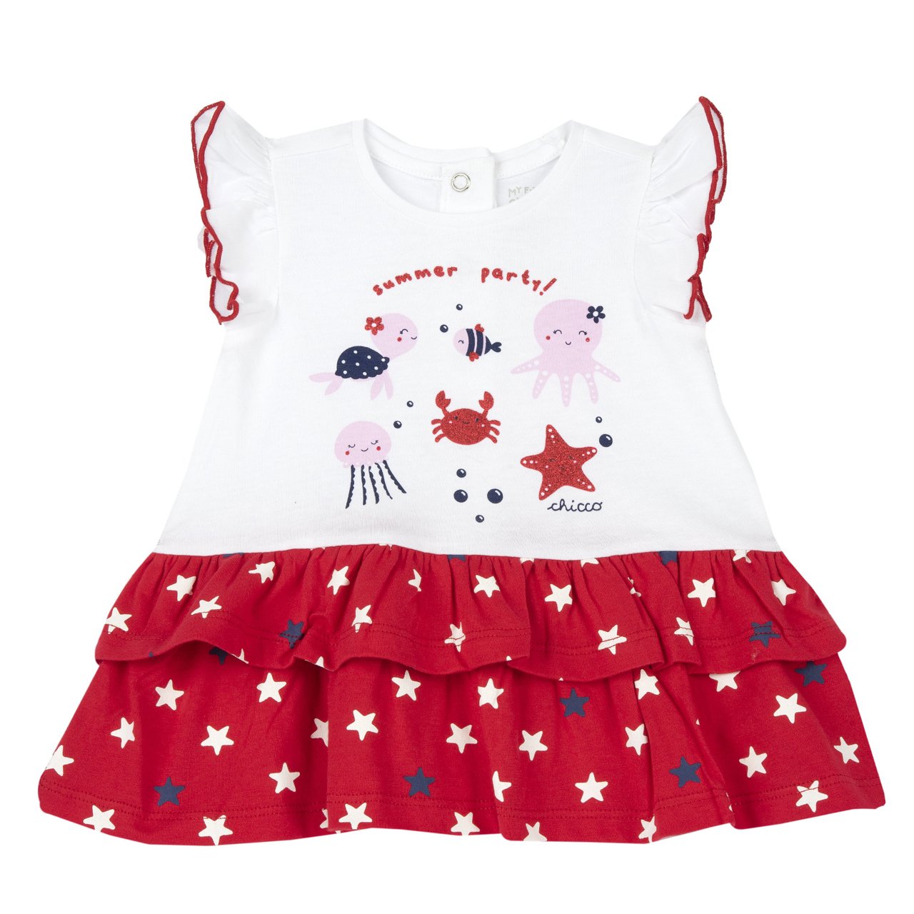 Abito CHICCO in cotone estivo per bambina tema mare color bianco e rosso - immagine 2