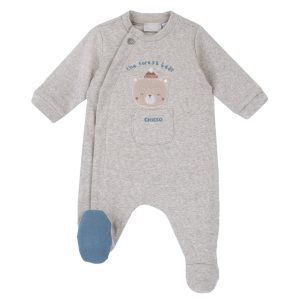 Tutina pigiamino CHICCO, manica lunga, modello in costina invernale elasticizzata color ecrù