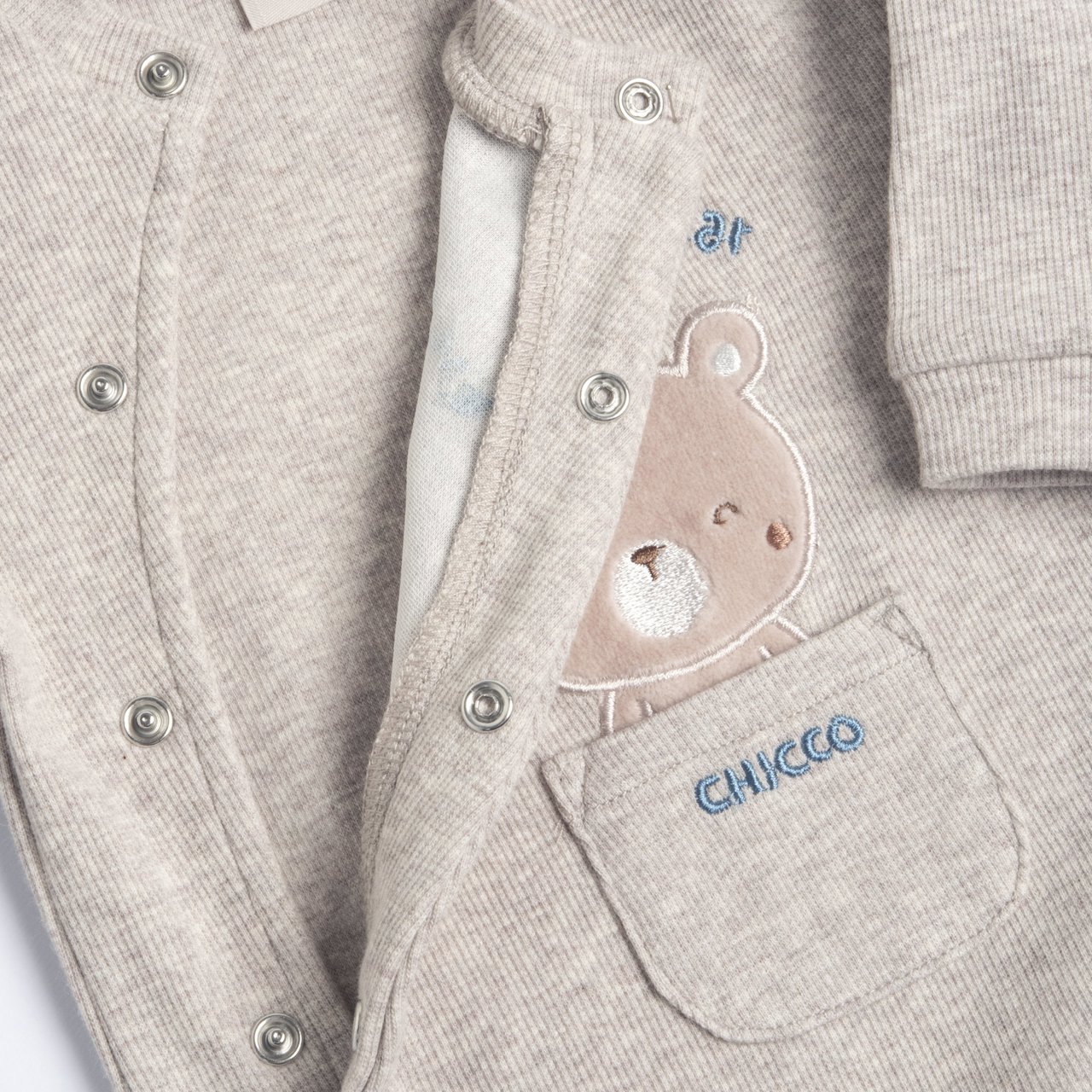 Tutina pigiamino CHICCO, manica lunga, modello in costina invernale elasticizzata color ecrù - immagine 3