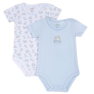 Set 2 body CHICCO mezza manica in cotone primaverile. Disegno orsetto su macchinina