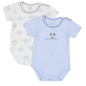 Set 2 body CHICCO mezza manica in caldo cotone. Disegno cagnolino e macchinine