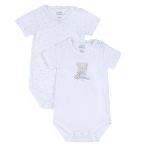 Set 2 body CHICCO mezza manica per neonato. Bianco e verde malva con orsetto