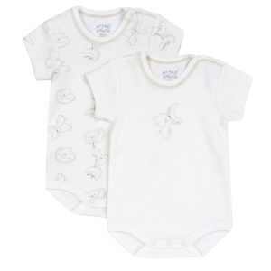 Set 2 body CHICCO mezza manica in cotone invernale color panna. Disegno orsetto con luna