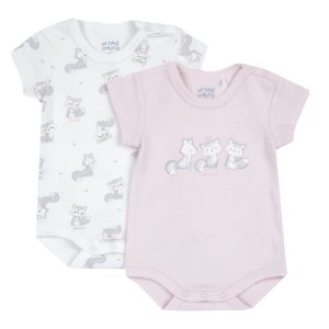 Set 2 body CHICCO mezza manica in cotone invernale color rosa e bianco . Tema piccole volpi