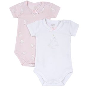 Set 2 body CHICCO mezza manica in cotone estivo color bianco e rosa . Tema dolce cigno