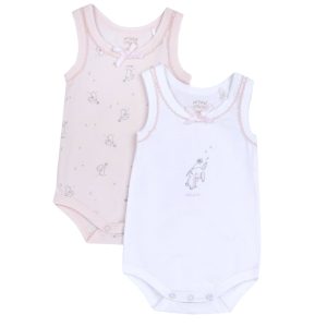 Set 2 body CHICCO spalla larga in cotone estivo. Disegno coniglietta con soffione