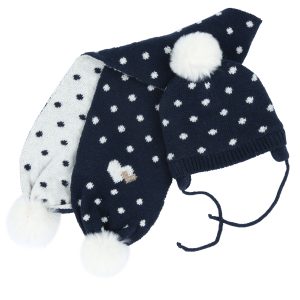 Cappellino CHICCO bambina modello cuffietta e sciarpa blu con pois panna