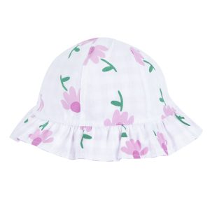 Cappellino CHICCO modello estivo color bianco con fiorellini rosa e reversibile a quadretti rosa e bianchi