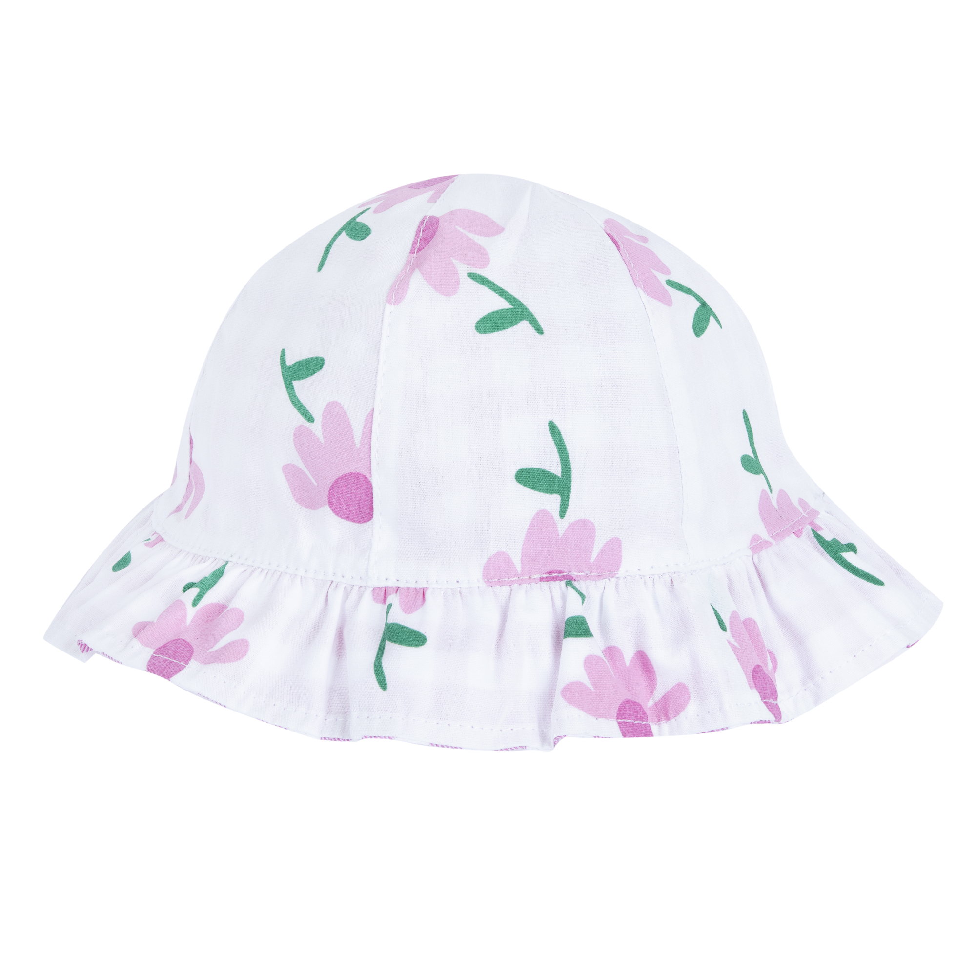 Cappellino CHICCO modello estivo color bianco con fiorellini rosa e reversibile a quadretti rosa e bianchi - immagine 2