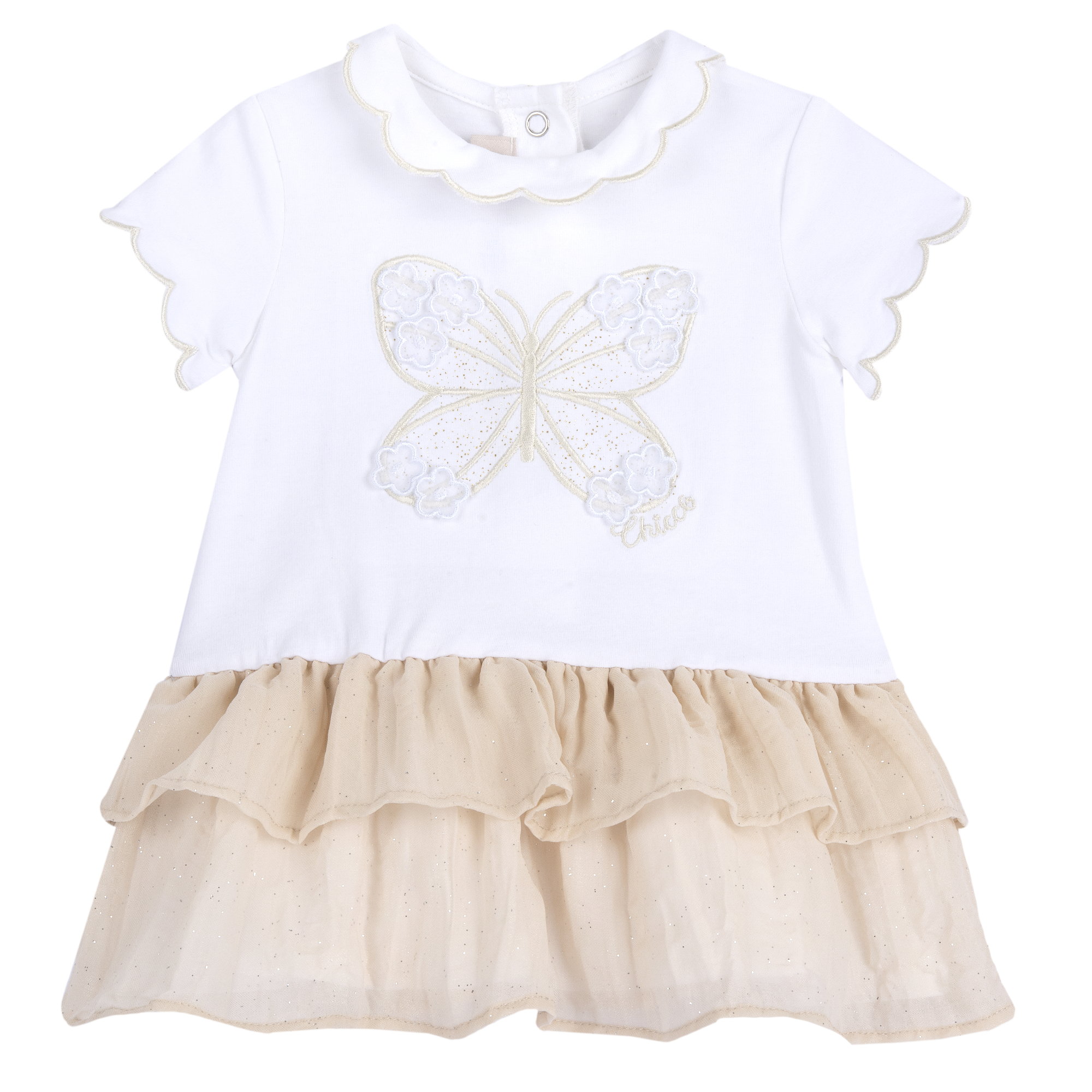 Abito CHICCO in cotone con balze in tulle e ricamo farfalla centrale - immagine 2