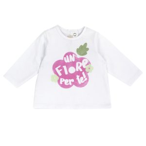 T-shirt CHICCO modello girocollo in manica lunga color bianco con stampa cuore centrale