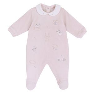 Tutina pigiamino CHICCO, manica lunga, modello con colletto e ricami su fondo rosa