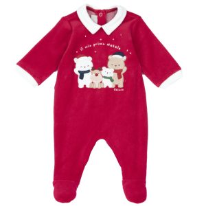 Tutina rosso CHICCO, Il mio Primo Natale con orsetti e renna sul davanti