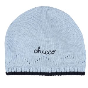 Cappellino CHICCO modello cuffietta in filo di cotone color azzurro con profilo blu