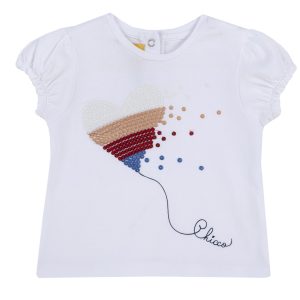 T-shirt CHICCO color bianco con cuore centrale in paillettes multicolor