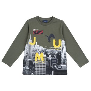 T-shirt CHICCO manica lunga verde con stampa grattacieli