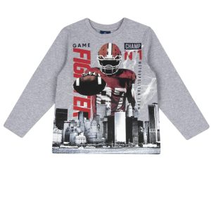 T-shirt manica lunga CHICCO, color grigio con stampa centrale giocatore rugby