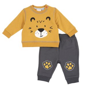 Completo CHICCO invernale con felpa girocollo giallo ocra con musino di tigrotto