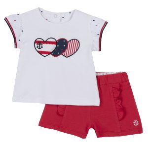 Completo corto in cotone CHICCO per neonata color bianco rosso con cuori