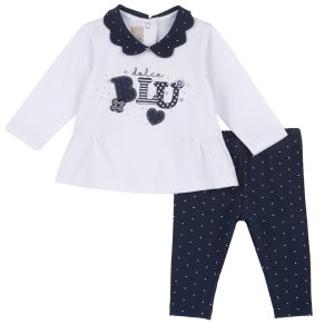 Completo CHICCO per neonata color bianco e blu, miniabito + legging