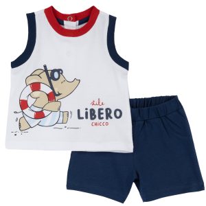 Completo corto in cotone CHICCO per bambino con canotta – elefantino al mare