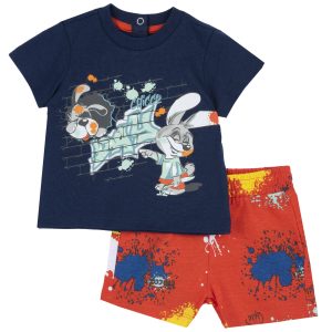 Completo corto in cotone CHICCO per neonato color blu e arancio