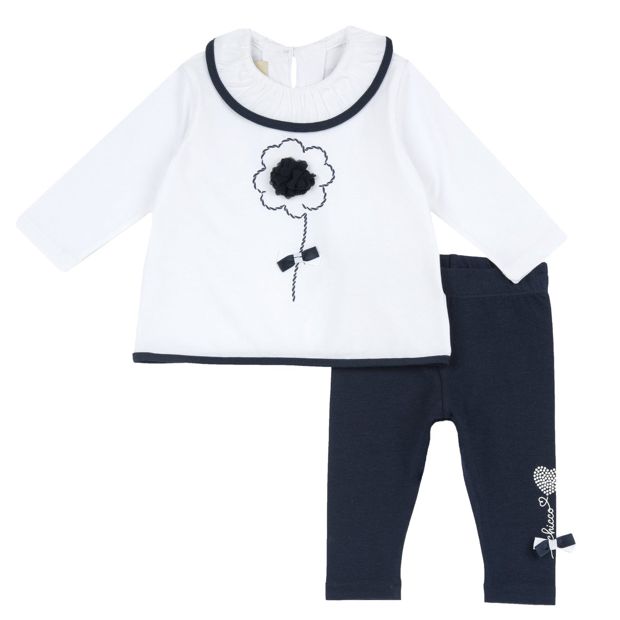 Completo CHICCO primaverile per neonata color bianco e blu con fiore blu centrale