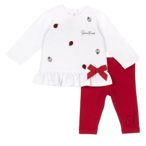 Completo CHICCO primaverile per neonata color bianco e rosso con ricamo coccinelle