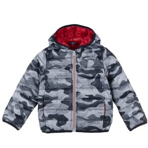 Giubbino 100 grammi CHICCO per bambino, fantasia camouflage grigio con dettagli rossi