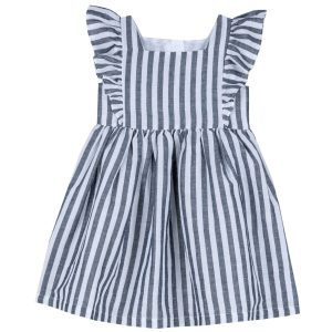 Vestito CHICCO in cotone e lino estivo – design a righe color avorio e grigio