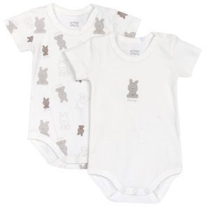 Set 2 body CHICCO mezza manica in cotone invernale. Disegno coniglietti beige
