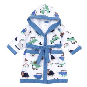 Accappatoio bimbo CHICCO color bianco con dettagli blu, tema dinosauri