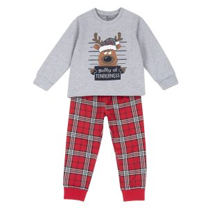 Pigiamino CHICCO NATALE composto da felpa grigia con renna + pantalone scozzese